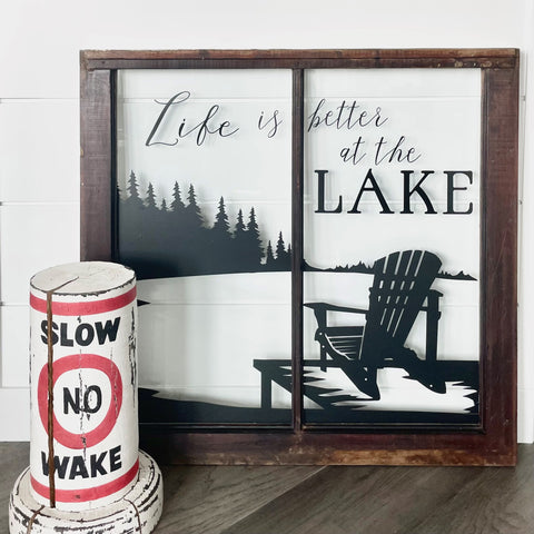 Lake w/chair Vintage Window Sign