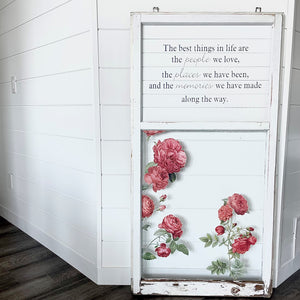 Vintage Window Frame Sign - Red Roses