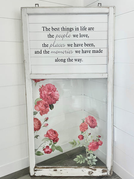 Vintage Window Frame Sign - Red Roses